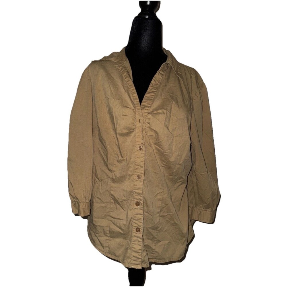 Antilia Femme Tan Size Large Stretch Collared 3/4 Sleeve Button Up (Damaged)